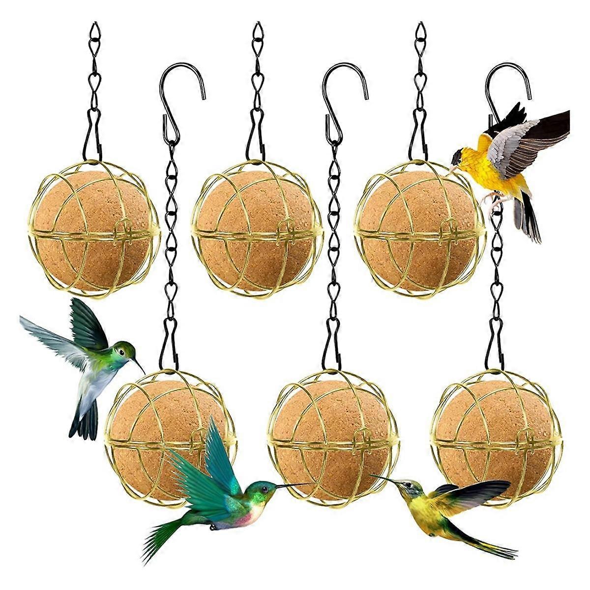 6Pcs Ball Bird Feeders, Bird Suet Ball Feeders, Metal Hanging Bird Feeders with Hooks, Round Suet Ball Feeder Gold