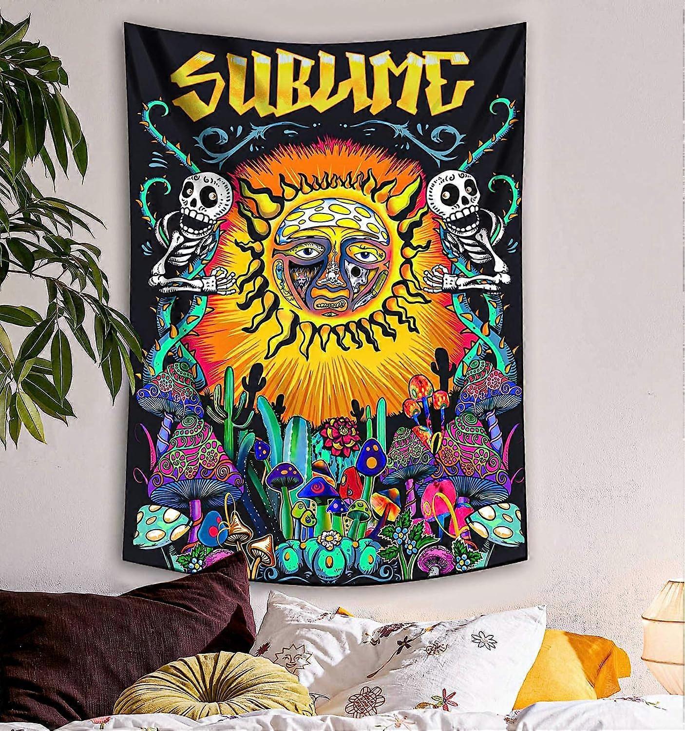 Lifeel Trippy Sublime Sun Tapestry Wall Hanging, Psychedelic Hippie Vertical Colorful Tapestries with Mushroom Cactus for Bedroom Home Decor 3648 inch