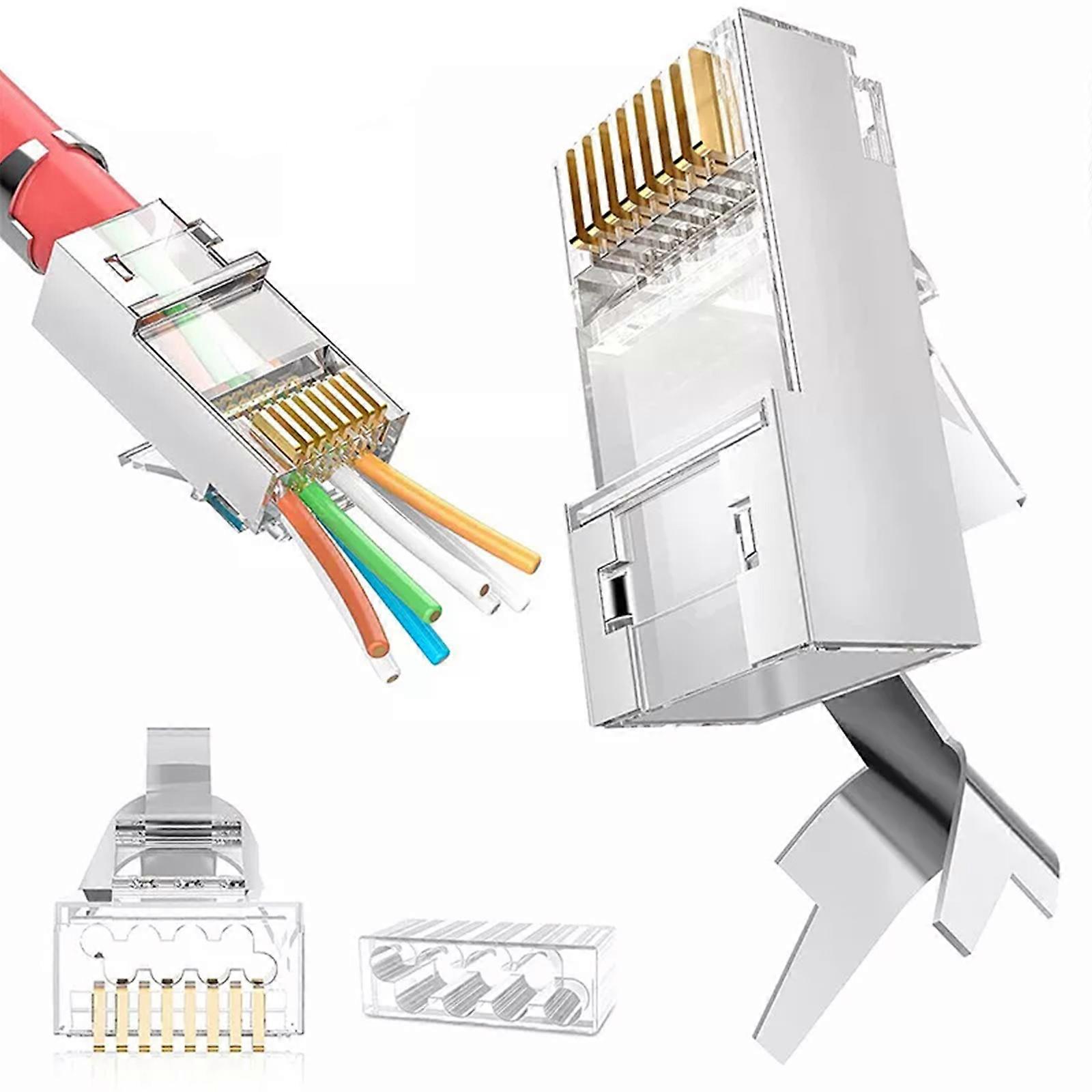 موصلات RJ45 Cat7 و Cat6A Pass Through قابس RJ45 المعياري 50 UM 50 قطعة جديدة