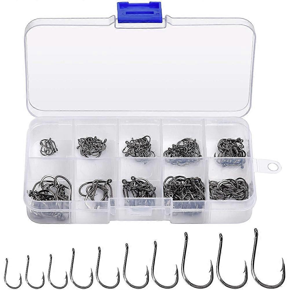 200PCS High Carbon Steel Barb Fishing Hook, 10 Sizes (3 -12 ) Strong Custom Offset Sport High Barb