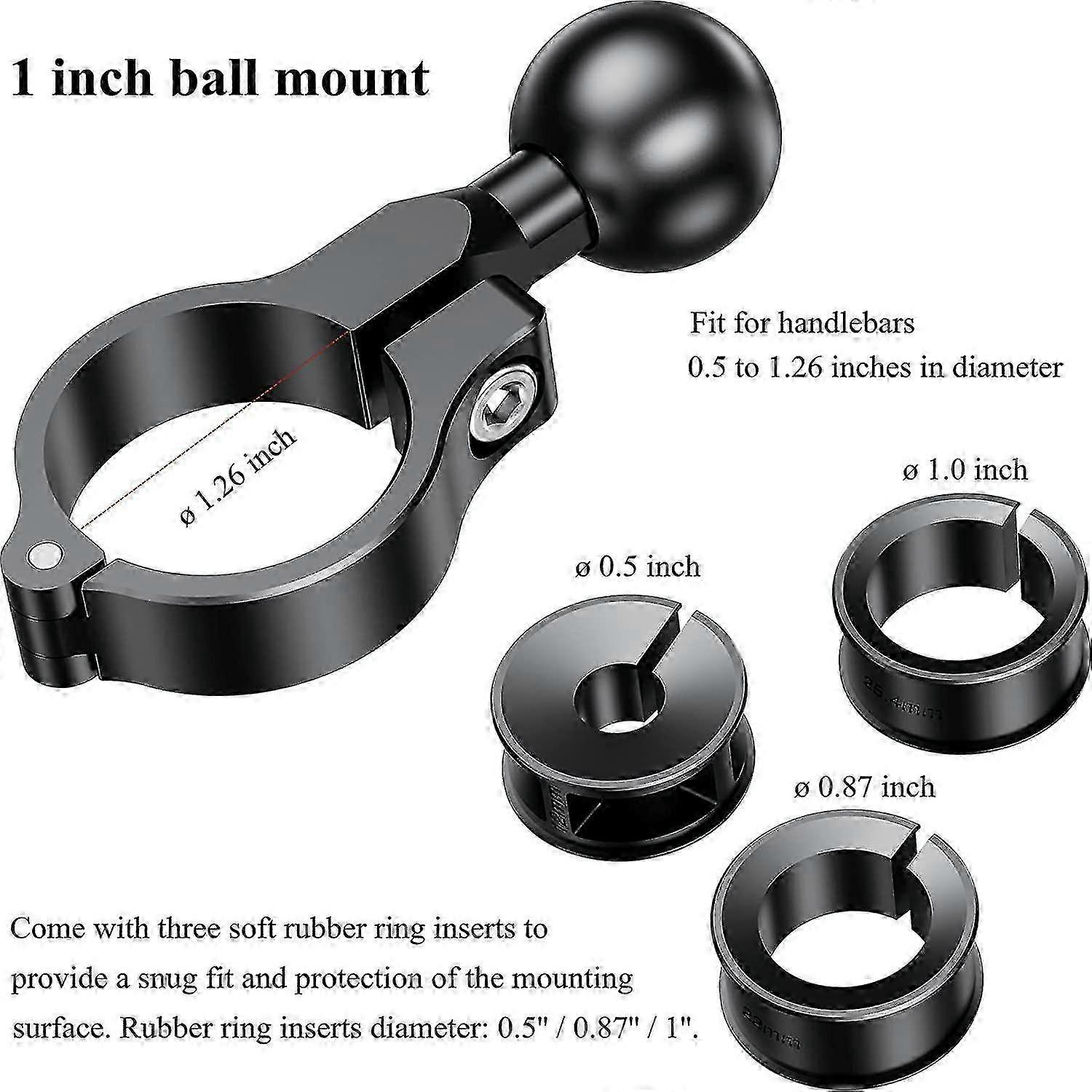 Alliage d'aluminium 1 pouce Ball Mount Fit For Guidon 0.5' À 1.26' De Diamètre, Guidon Montage Ball Compatible Avec Ram Mounts 1 Pouce Ball Socket