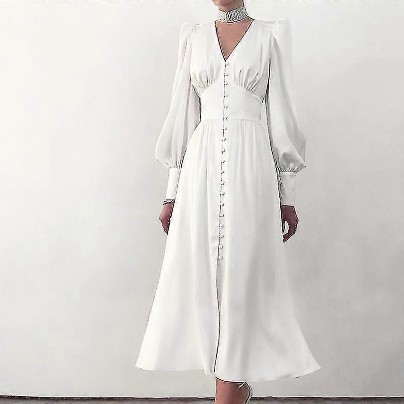 שמלת סאטן נקבה עיצוב חוש פנס שרוולים מותניים דקים אירופה ואת ארצות הברית טמפרמנט שמלה ארוכה רזה