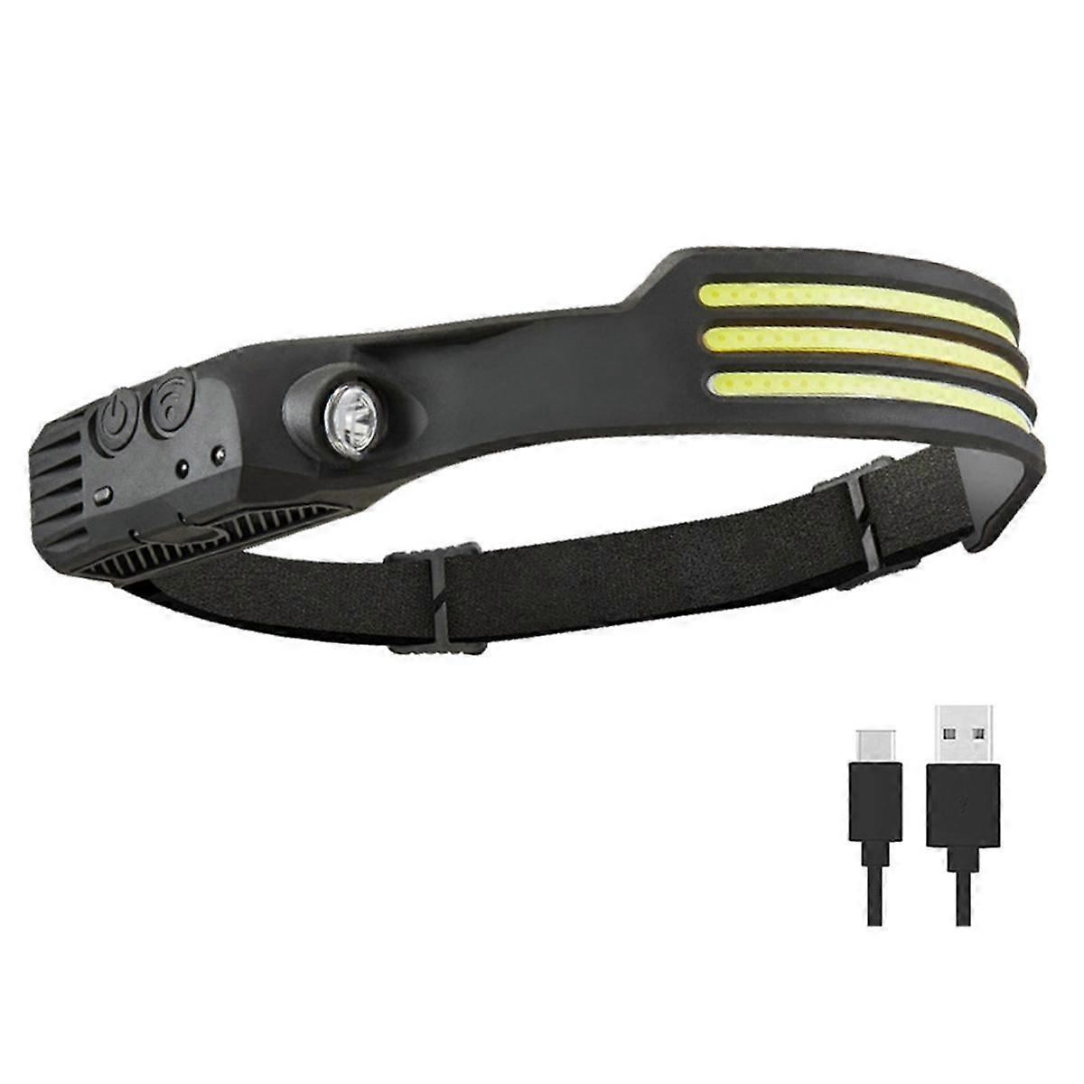 2 قطعة مصباح رأس مستشعر كنس اليد COB LED مصباح يدوي USB قابل لإعادة الشحن للتخييم والصيد مصباح رأس العمل، أ