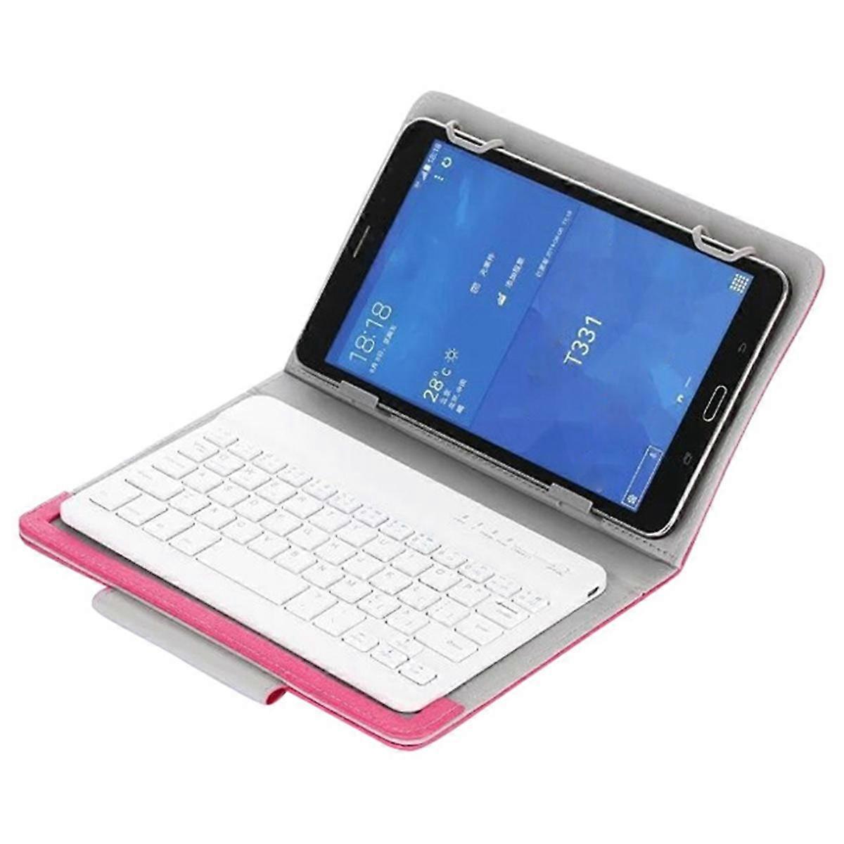 10 Inch Wireless Bluetooth Keyboard with Stand PU Leather Case for Windows Android and IOS Rose Red