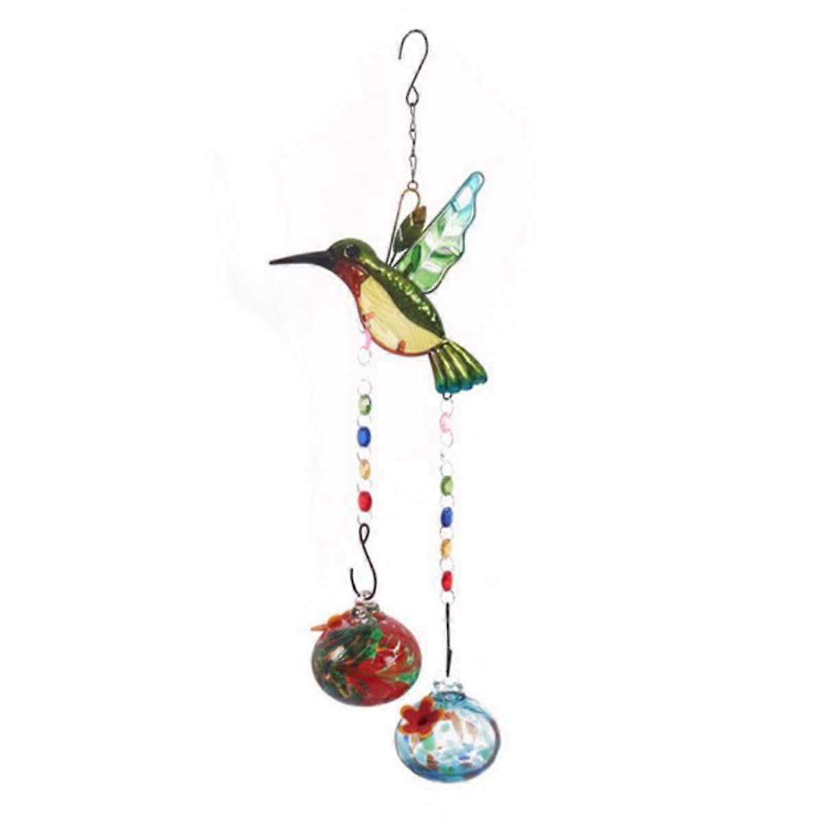 Stained Glass Feeder Wind Chime Bird Water Feeder to Feed Birds C