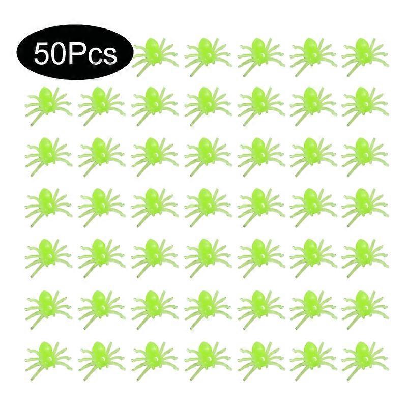 50stk Halloween Edderkopper Dekorationer Små sorte lysende plast edderkopper Haunted House Spider Dekoration Simulation Tricky Legetøj