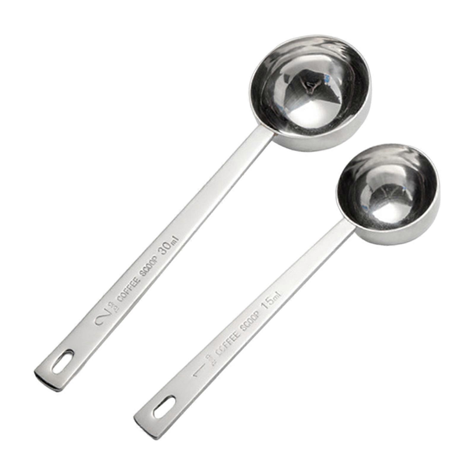 1/2Pcs Coffee Measuring Spoon Stainless Steel Tablespoon Scoop 15/30ML Long Handle Coffee Spoons for Ground Coffee Loose Tea Multifunctional Kitchen T