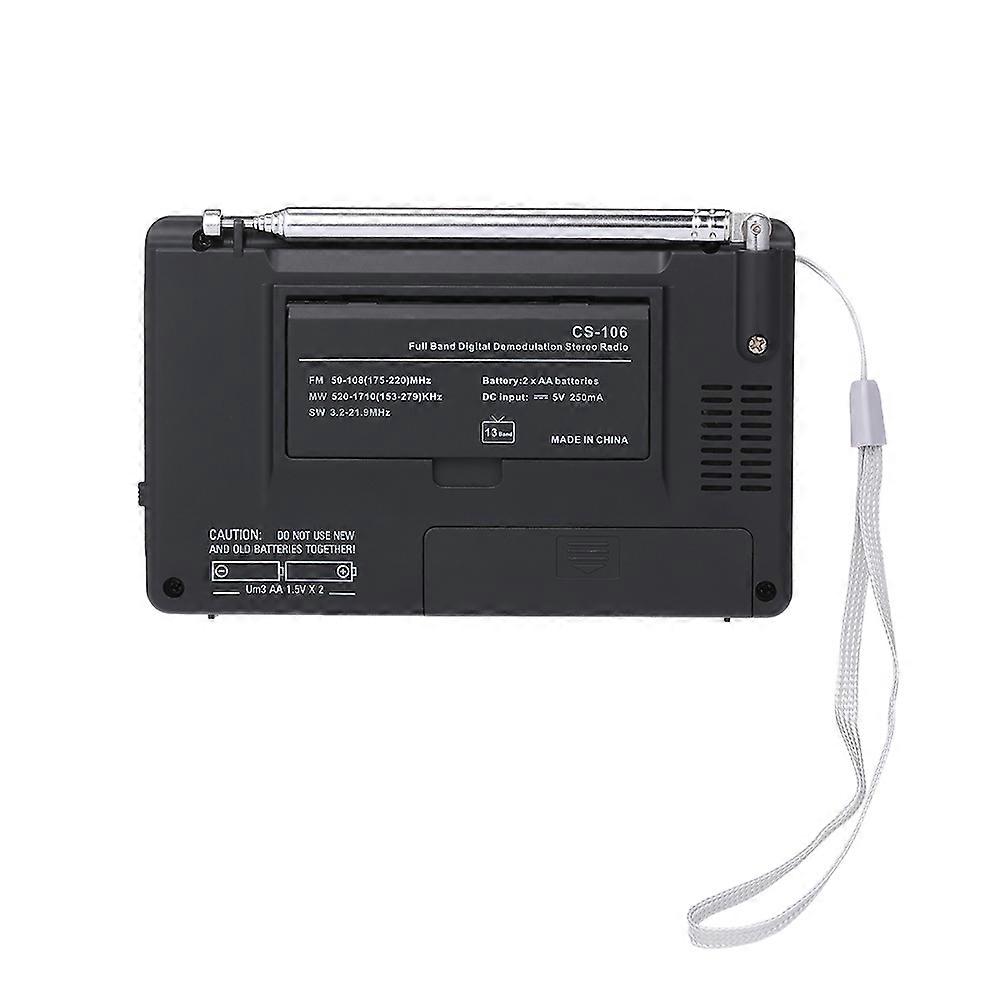 Portable FM / AM / SW Radio Multiband Digital Stereo Radio Receiver Earphone Output Time Display External Antenna with Alarm Clock Function