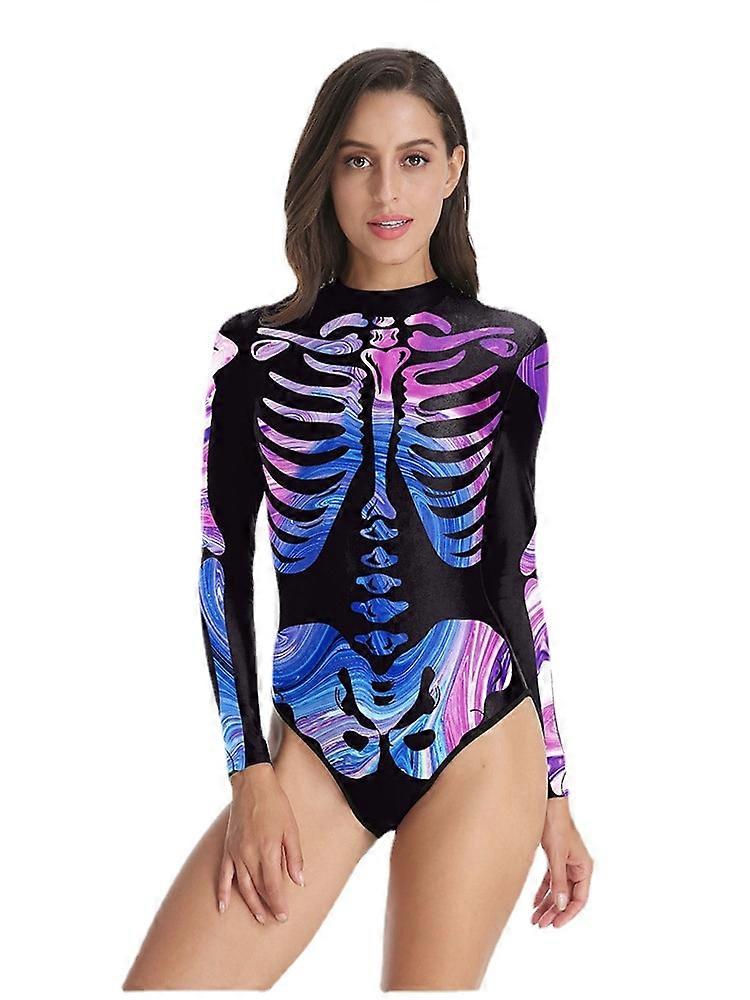Luurankopainatus Uimapuvun vetoketju Pitkähihainen yksiosainen kolmion Halloween-puvut