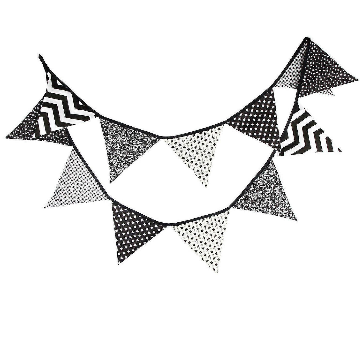 Black And White Printed Cotton Triangular String Flag Tent Flag Baby Photo Background Wedding Event Venue Layout Shibaod