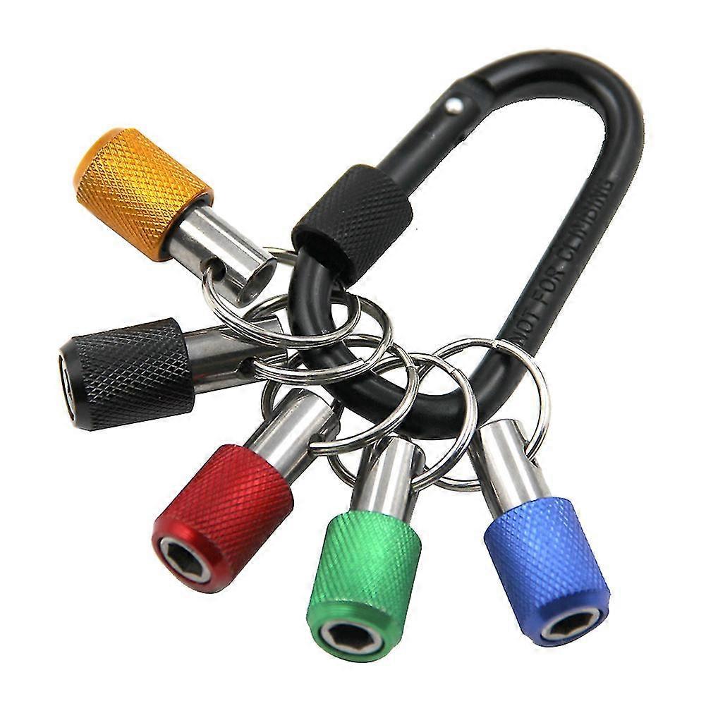 5 Pcs Screwdriver Bit Holder Ring W/ Key Chain Drill Bit Holder Hex Shank Screwdriver Keyring Extension Bar Quick Release Tool