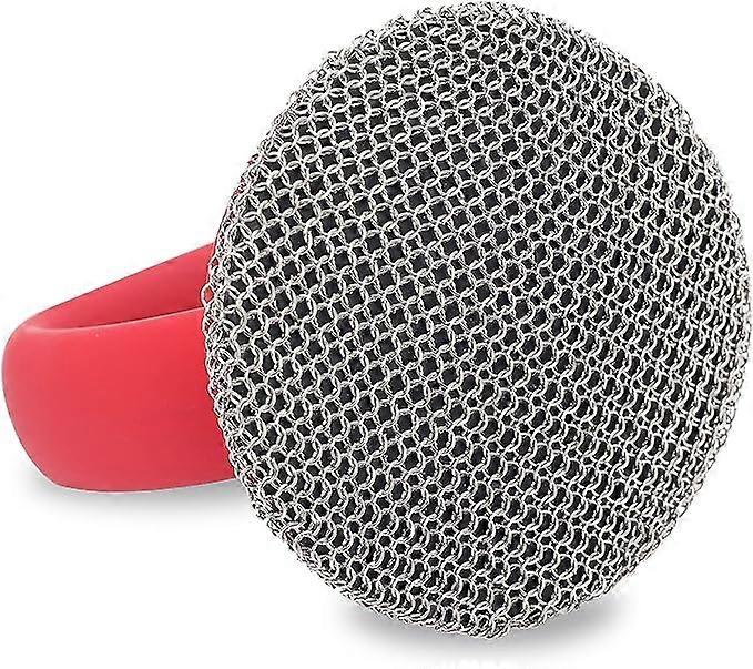 Cast Iron Cleaner, Chainmail Scrubber Brush with Handle, Small Ring Round Chain Link Pot Scrubber Cleaning Brush for Cast Iron Pans Skillet, Cast Iron