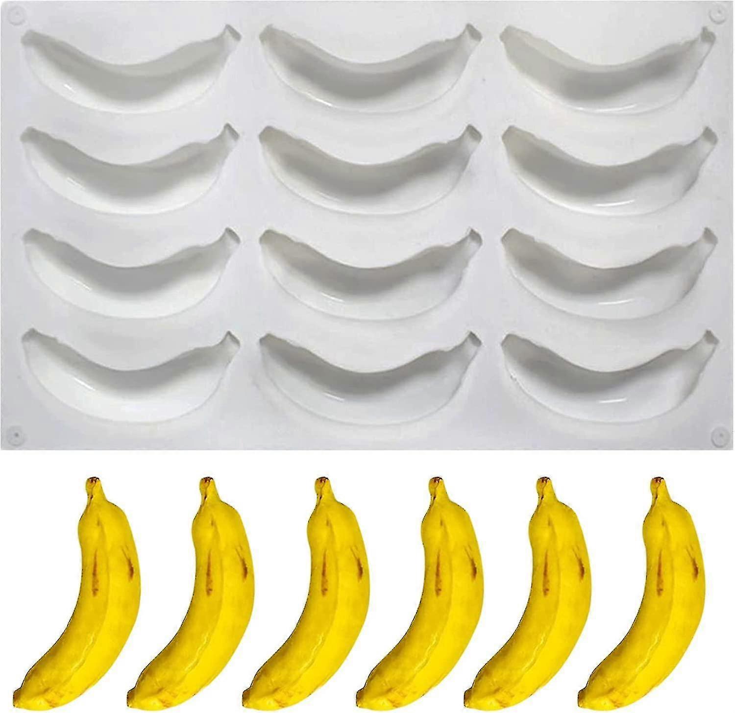 12 قالب كعكة على شكل موز ، قالب سيليكون على شكل موز إبداعي ، شكل فاكهة 3D - aoba