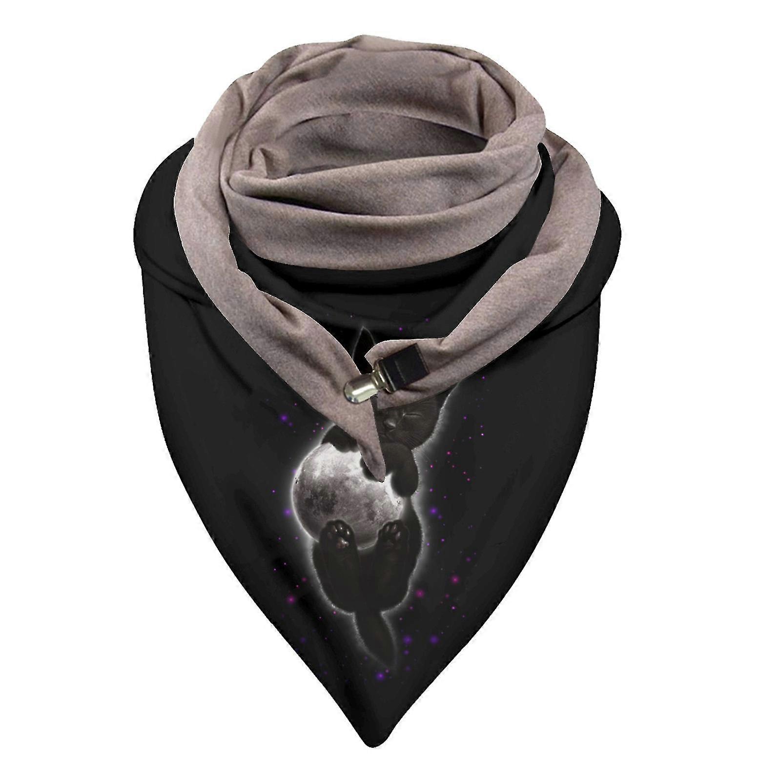 Universal Autumn Winter Warm Windproof Cat Prints Double-layer Buckle Scarf