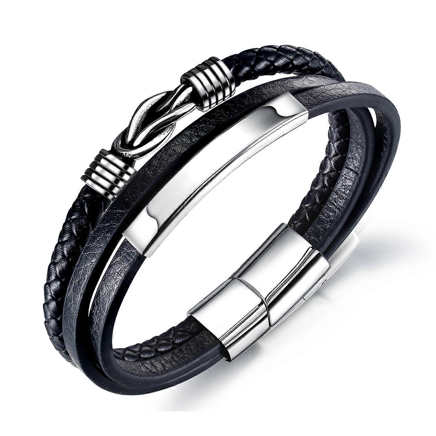 Braided leather bracelet for men black