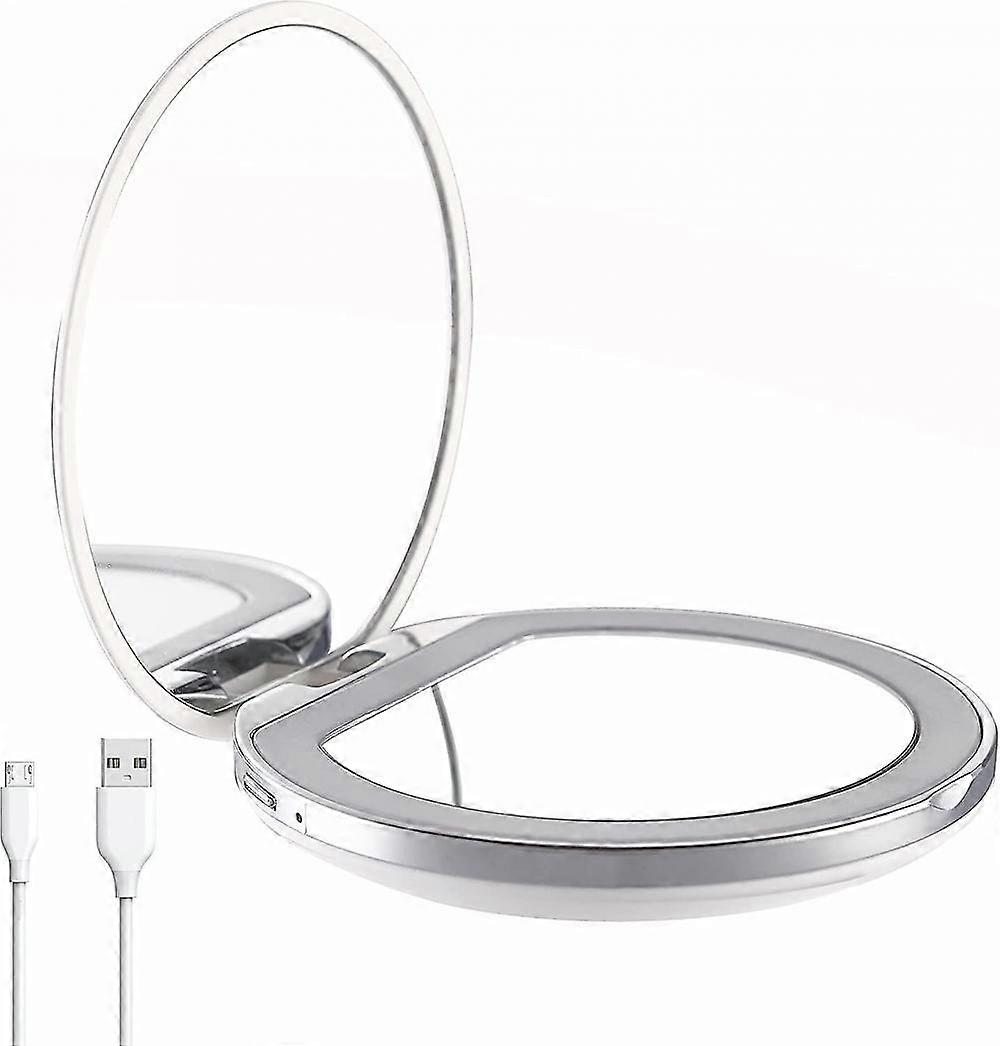 Usb Quick Charge Pocket Lighted Mirror, 1x/2x Magnification-daylight Led,handheld