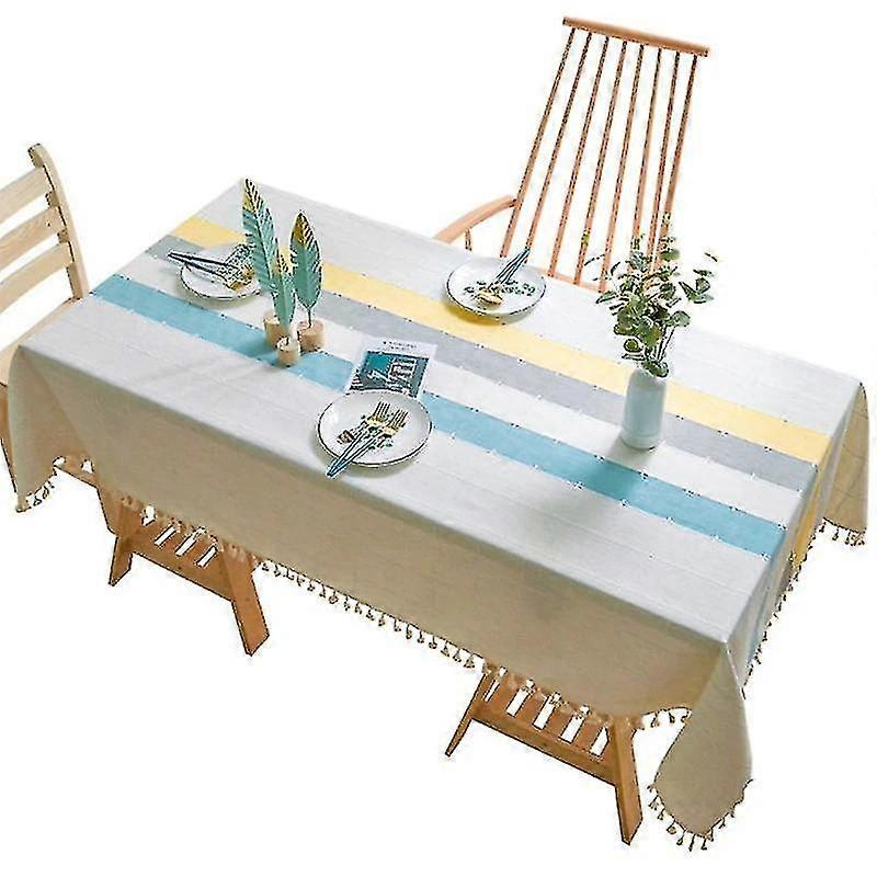 Tablecloths classic plaid decorative linen tablecloth with tassel waterproof rectangular dining table cover
