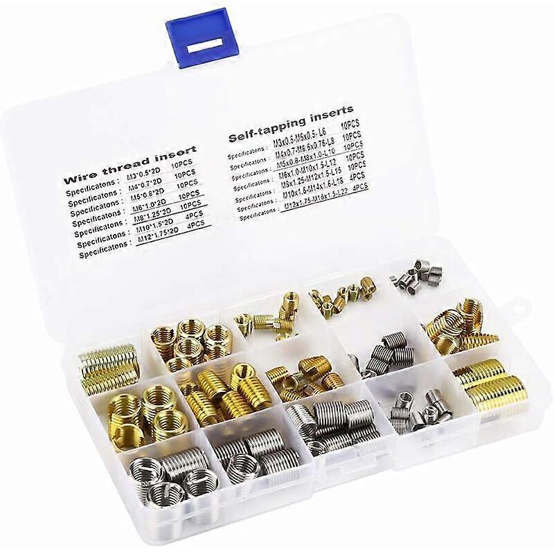 116pcs Helicoil Thread Inserts and Steel Self Tapping Thread Insert with Storage Box, Thread Repair Tools for 2D M3-M12