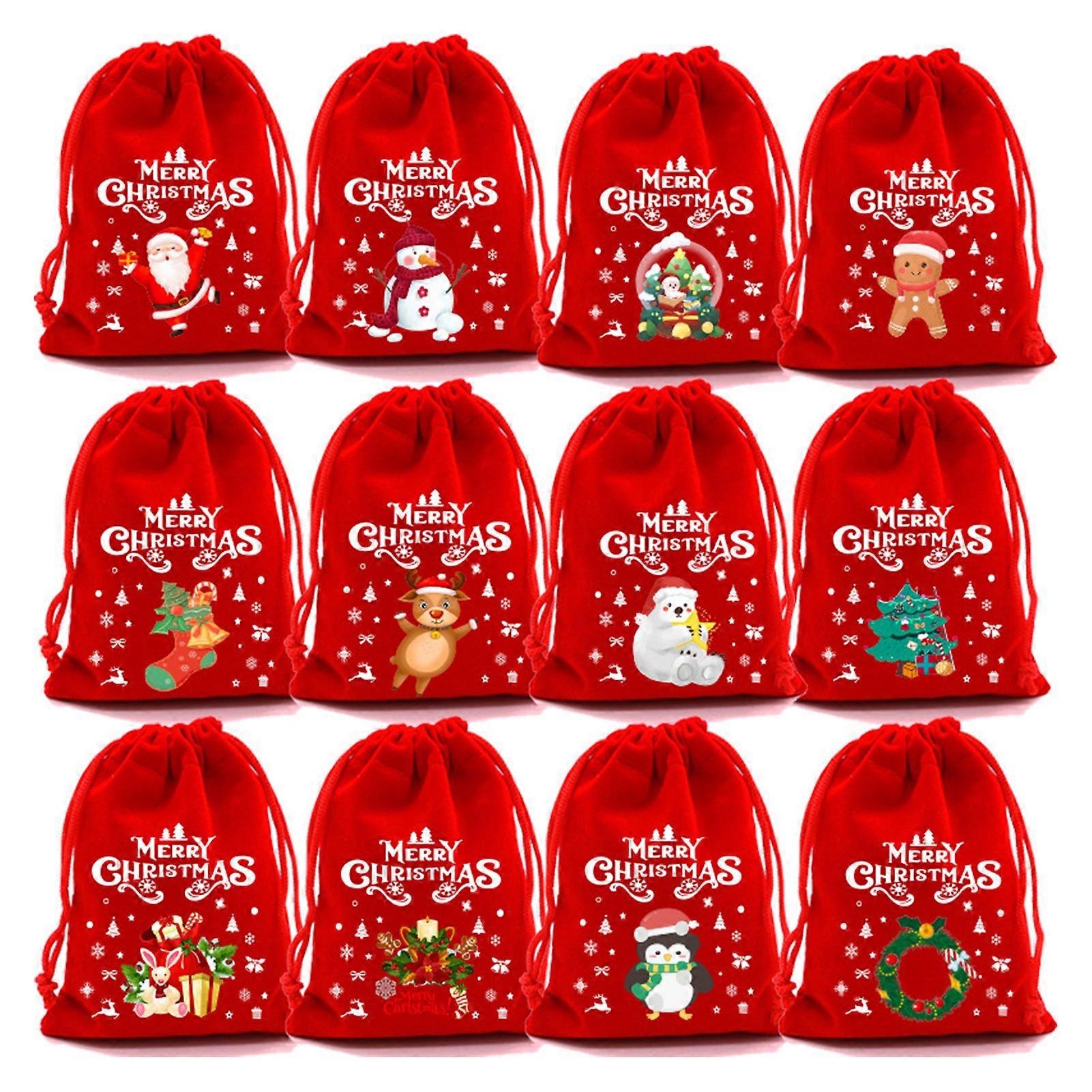 20Pcs Small Candy Gift Bags Drawstring Pouches Exquisite Pattern Rich Color Christmas Theme Candy Gift Storage Bags