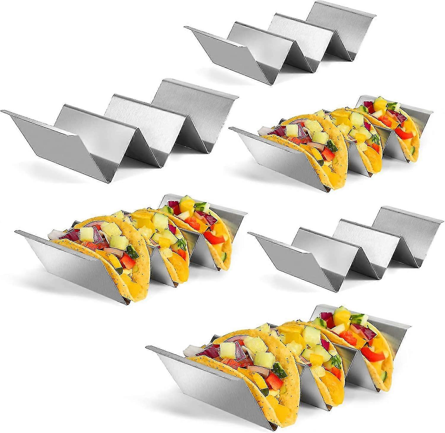 Set di 6 porta-tacos, supporto per tacos, porta-tacos in acciaio inox, con maniglia di facile accesso, ognuno può contenere da 2 a 3 tortillas, ada...