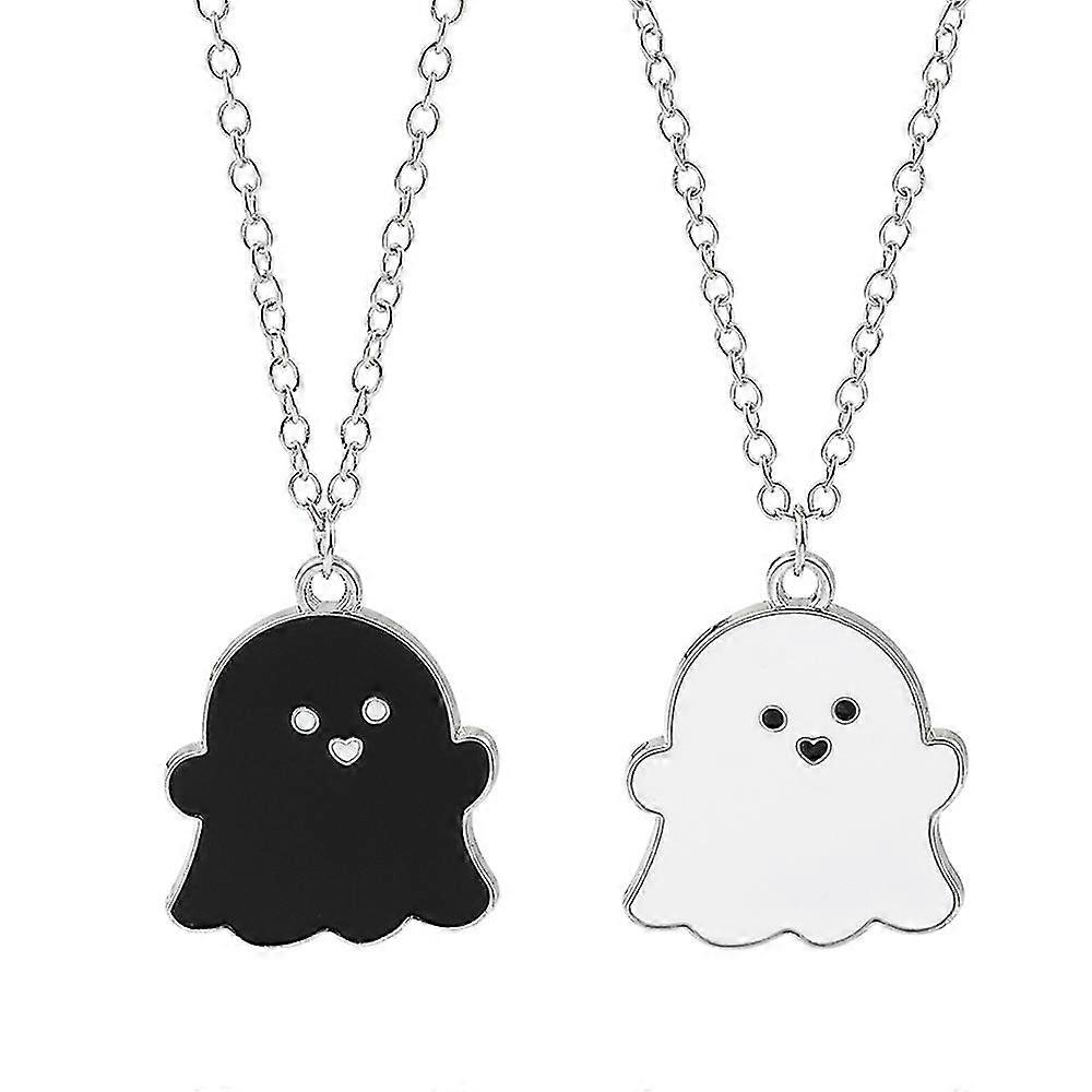 2 Pcs Black White Ghost Pendant Necklace