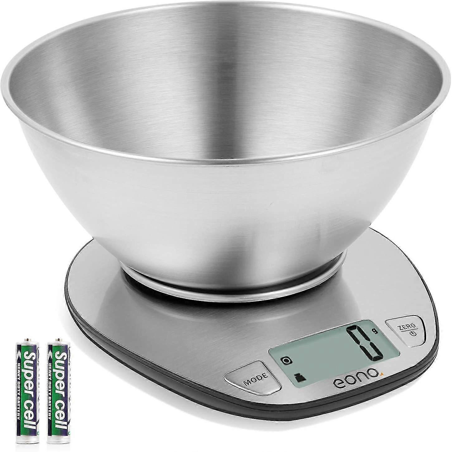Electronic Kitchen Scale Premium Large Display Backing Scale Wet And Dry Food Weighing Scale With Stainless Steel Mixing Bowl - 5kg