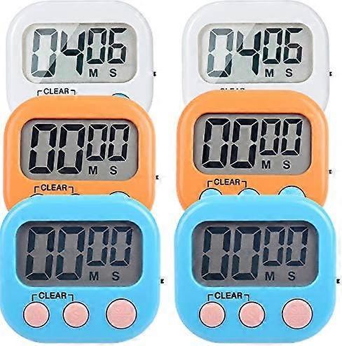 6 Pack Small Digital Kitchen Timer Magnetic Back and ON/Off Switch,Minute Second Count Up Countdown (Multicolored)