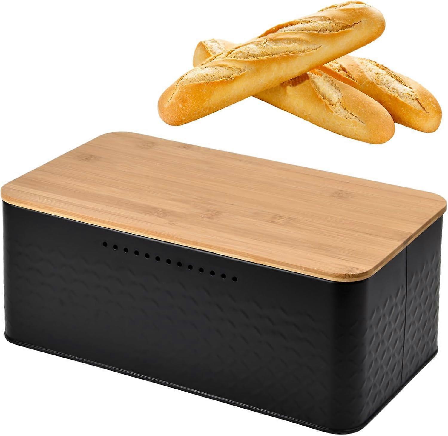 Metal Bread Bin with Bamboo Lid, Adaptable as a Cutting Board, Bread Bin, Large Bread Box, 33x18x13.5cm, Modern Rectangular Bread Bin
