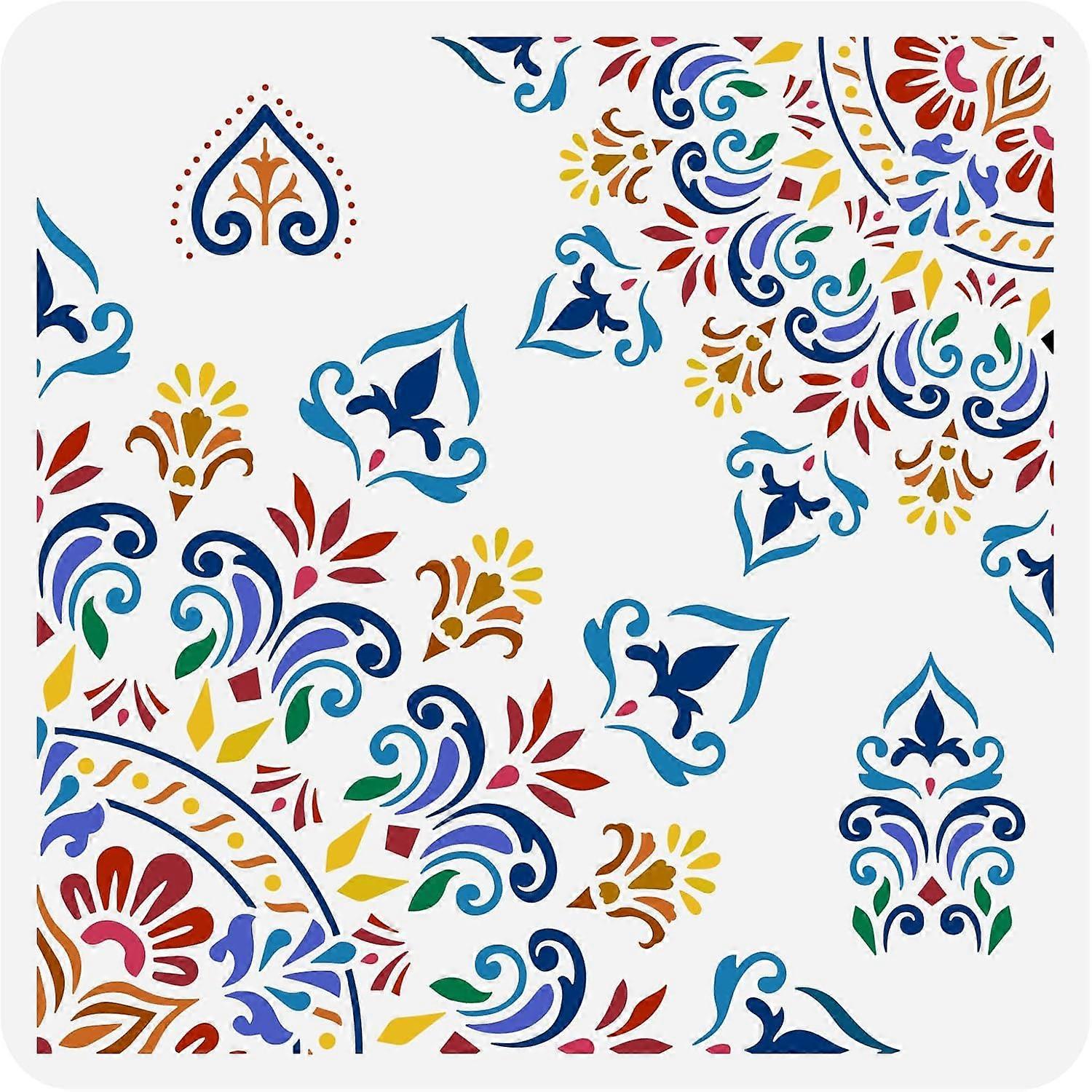 Mandala Corner Stencil for Painting 11.8x11.8inch Reusable Mandala Floral Pattern Drawing Template Decorative Flower Pattern Border Stencil for Home W
