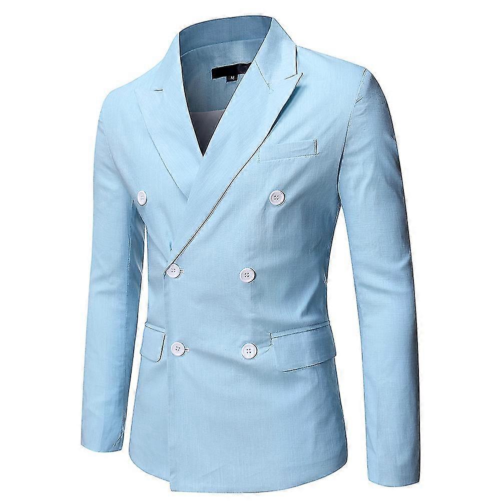VAWAN Mens Casual Lapel Solid Double-breasted Slim Suit Jacket