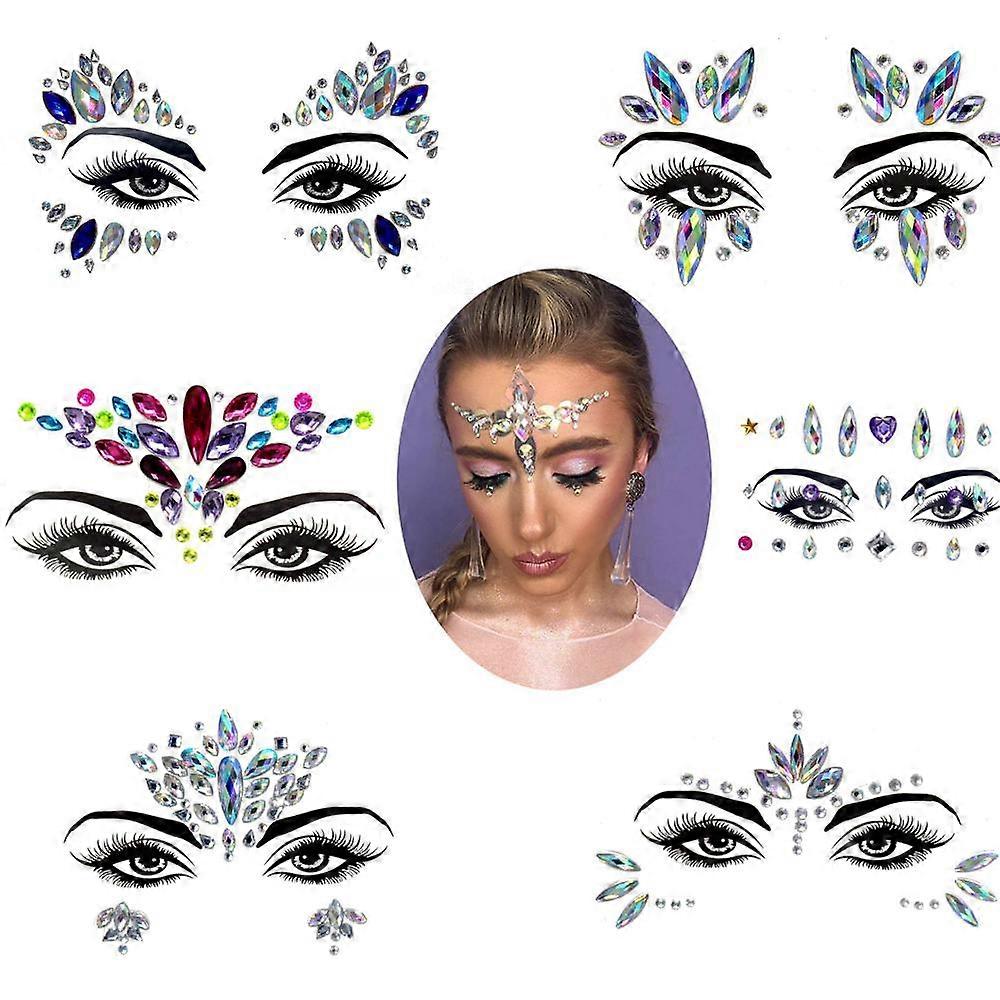 6pcs Halloween Noctilucent Face Gems Tattoo Sticker,cosplayB