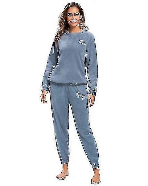Zimní teplé pyžama Plus Fleece Top Kalhoty s kulatým krkem Měkké pyžama Set