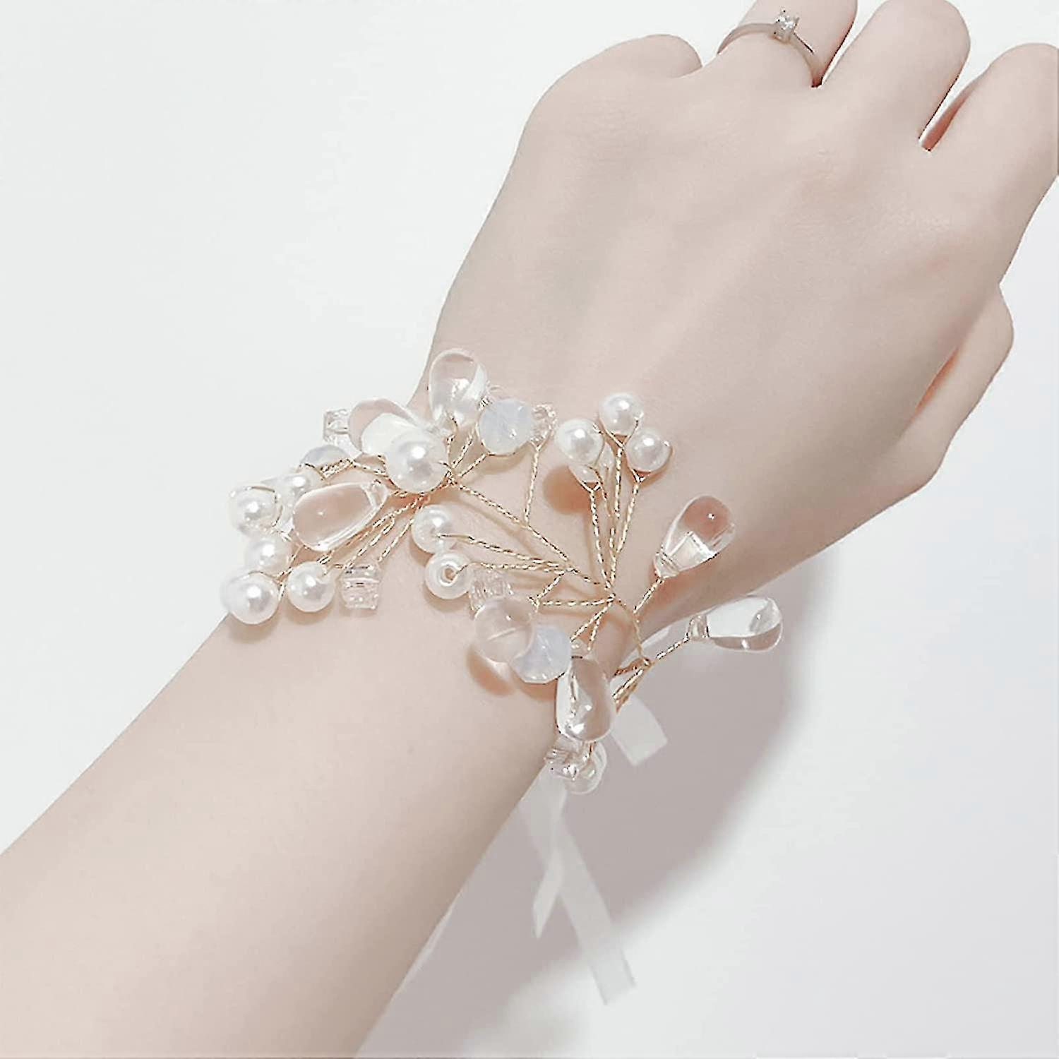 Wedding Wrist Corsage, Pearl Corsage Bracelet, Bridal Bridesmaid Hand Flower Diy Wrist Flower Accessories For Wedding Prom Hand Flower Beach Party