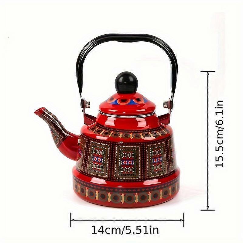 1pc Enamel Kettle, Tea Pot, Coffee Pot, Milk Tea Pot, Geometric Patterns Multifunctional Enamel Kettle, Induction Cooker Gas Stove Universal, For Kitc