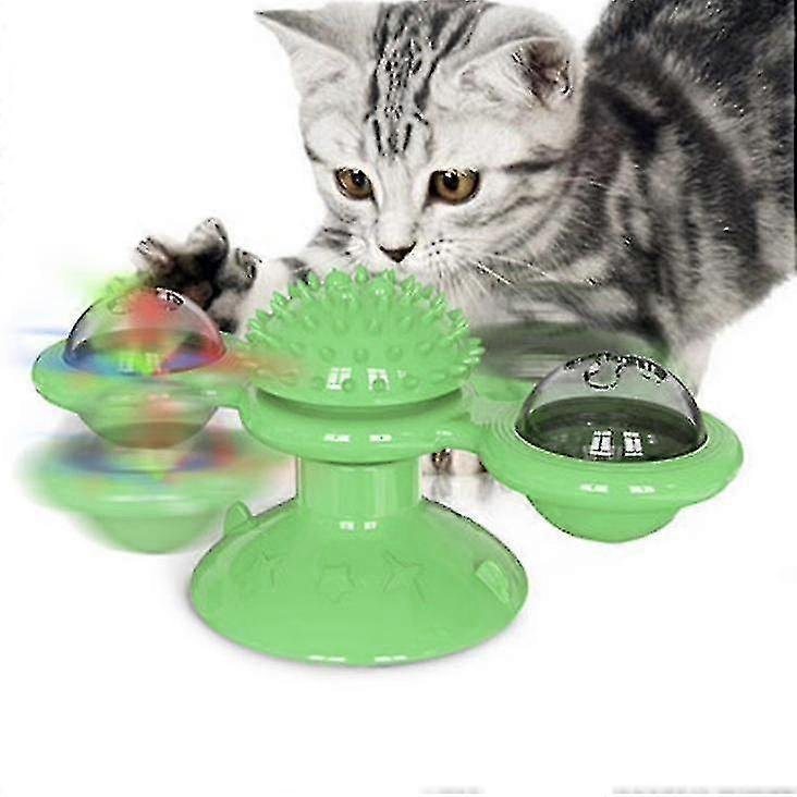 Windmill Cat Toy With Bells, Kitten Turntable Teasing Interactive Toy With Suction Cup