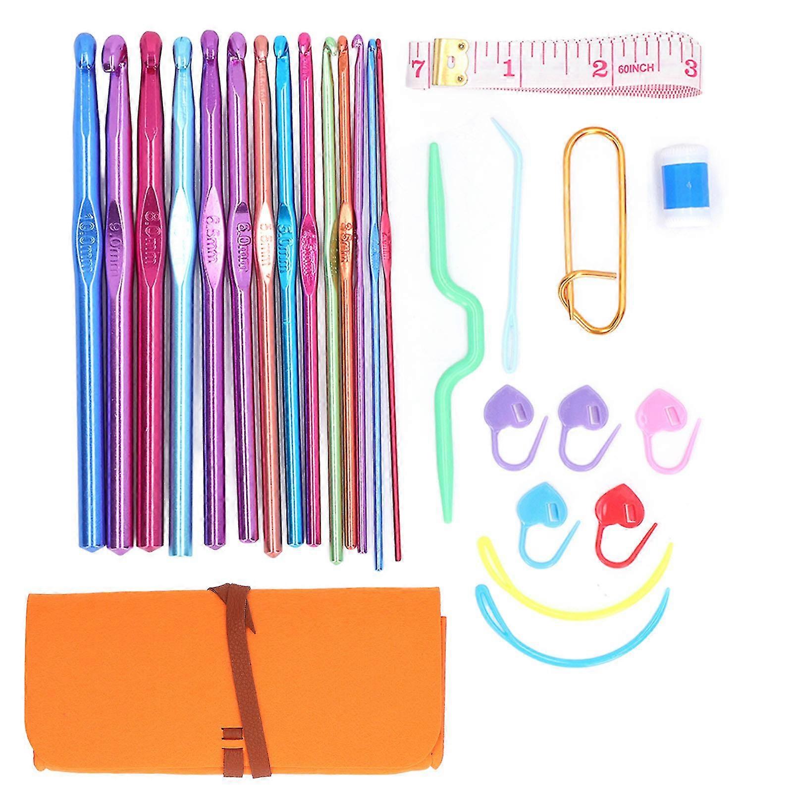 27Pcs Portable Colorful Aluminum Crochet Hooks Set - Single Head Needle Kit for Handmade DIY Sweater Knitting Tool YX