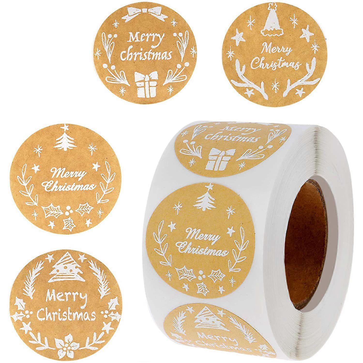 500 Pieces Round Christmas Stickers Craft Paper Adhesive Labels Thank You Card Gift Box Package Seal Tag for Christmas Business Handmade Baked Gift C