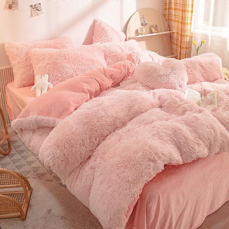 Ultra Soft Faux Fur 4 Piece Queen Comforter Set,Plush Fluffy Bedding