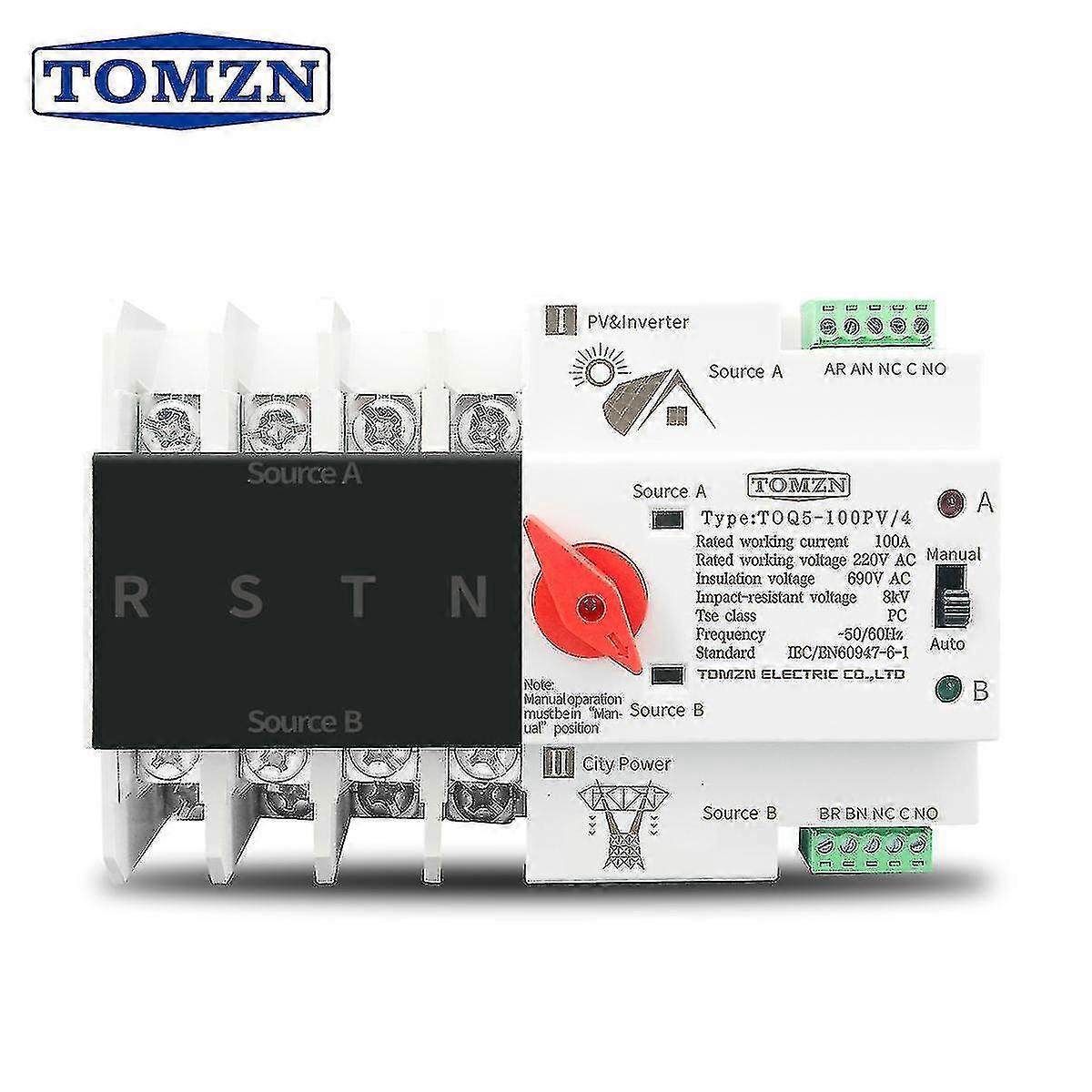 4p 3 Phase 4 Wire Din Rail Ats For Pv And Inverter Dual Power Automatic Transfer Selector Switches Uninterrupted 63a 100a 125a