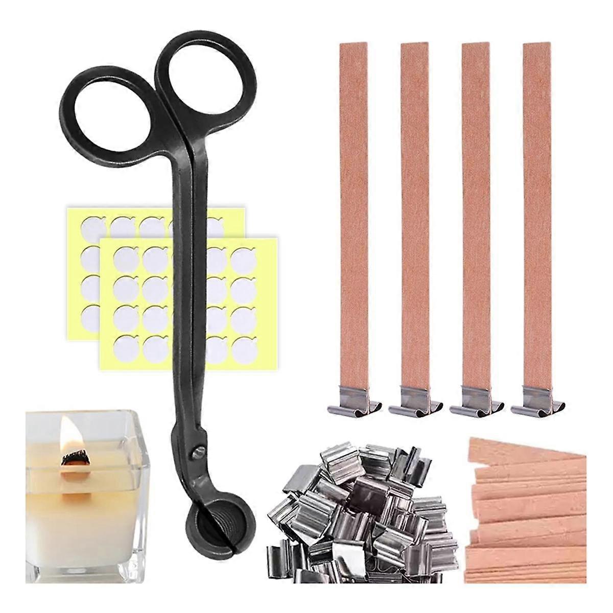 151PCS Candle Making Set - Wooden Candle Wicks with Metal Base for Candle Making Smokeless Wood Wicks for Candles