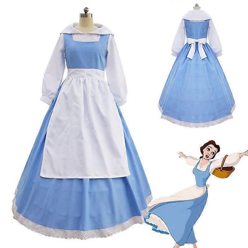 Erwachsene Die Schöne und das Biest Belle Blaues Dienstmädchen Kleid Cosplay Kostüm Halloween Blau S