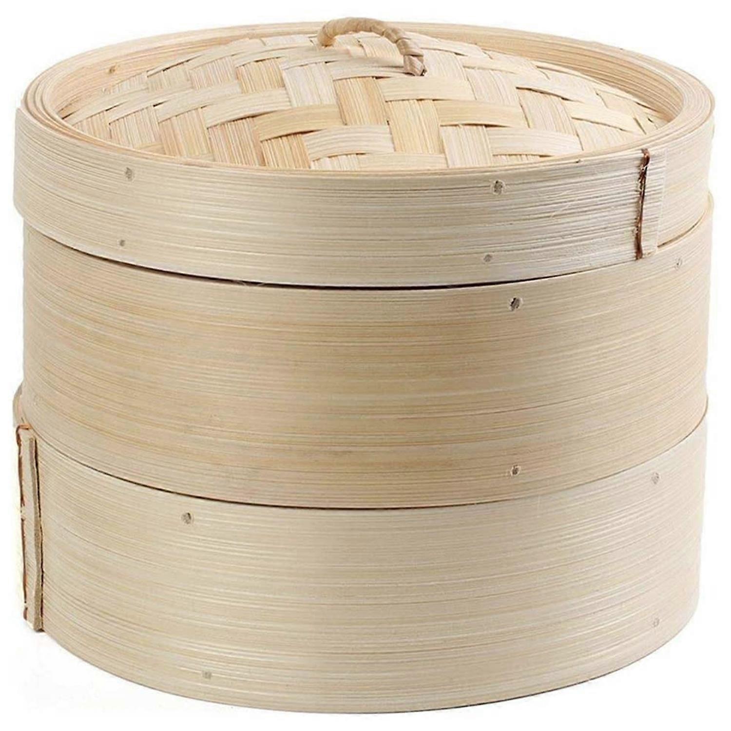 Bamboo Steamer 2 Tier 8 Inch Dim Sum Basket Rice Pasta Cooker Set with Lid By Steam Basket for Vegetables