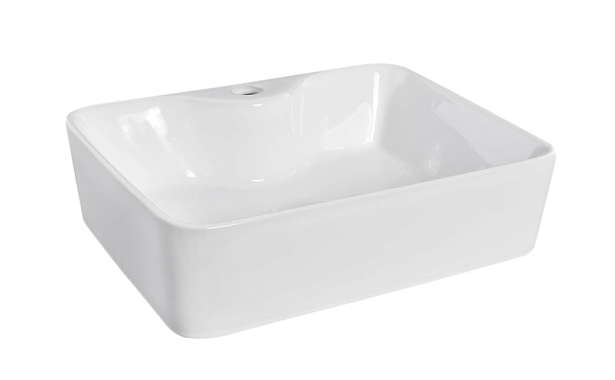 Rectangular 1 Tap Hole Ceramic Countertop Vessel without Overflow - 485mm Faucet