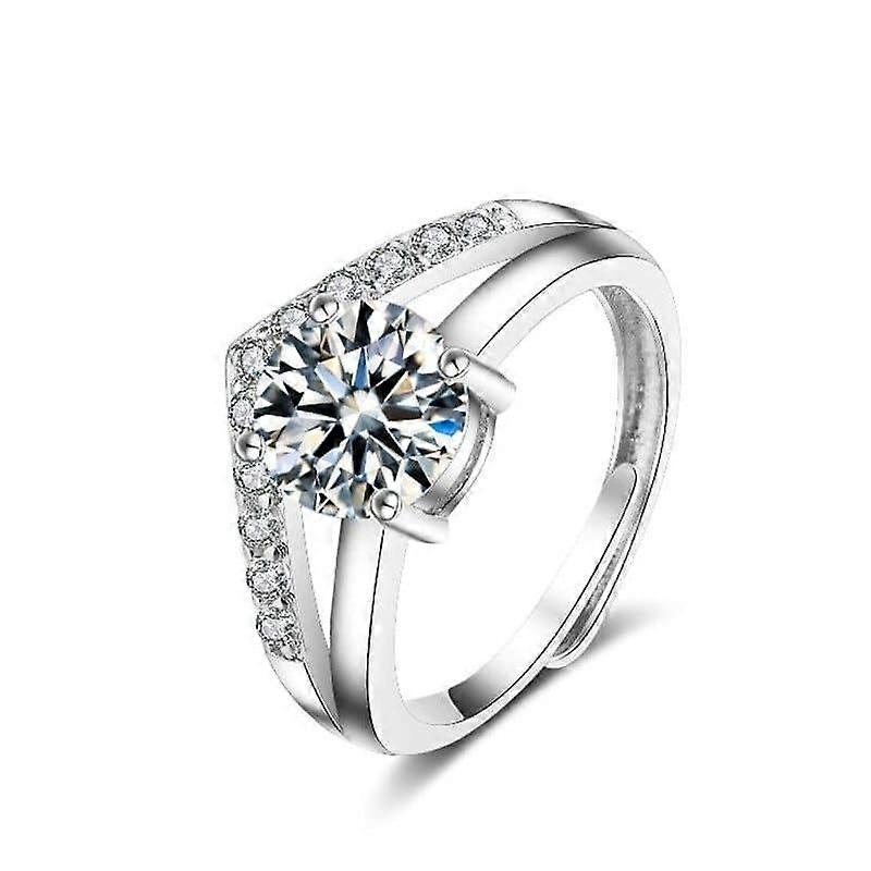 Korean women's crown version triangular zircon ring adjustable ring~Silver