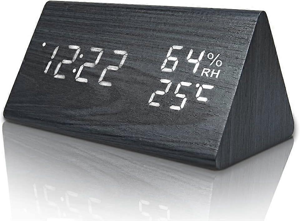 Wooden Digital Alarm Clock with Electronic LED Time Display, Humidity & Temperature Detect