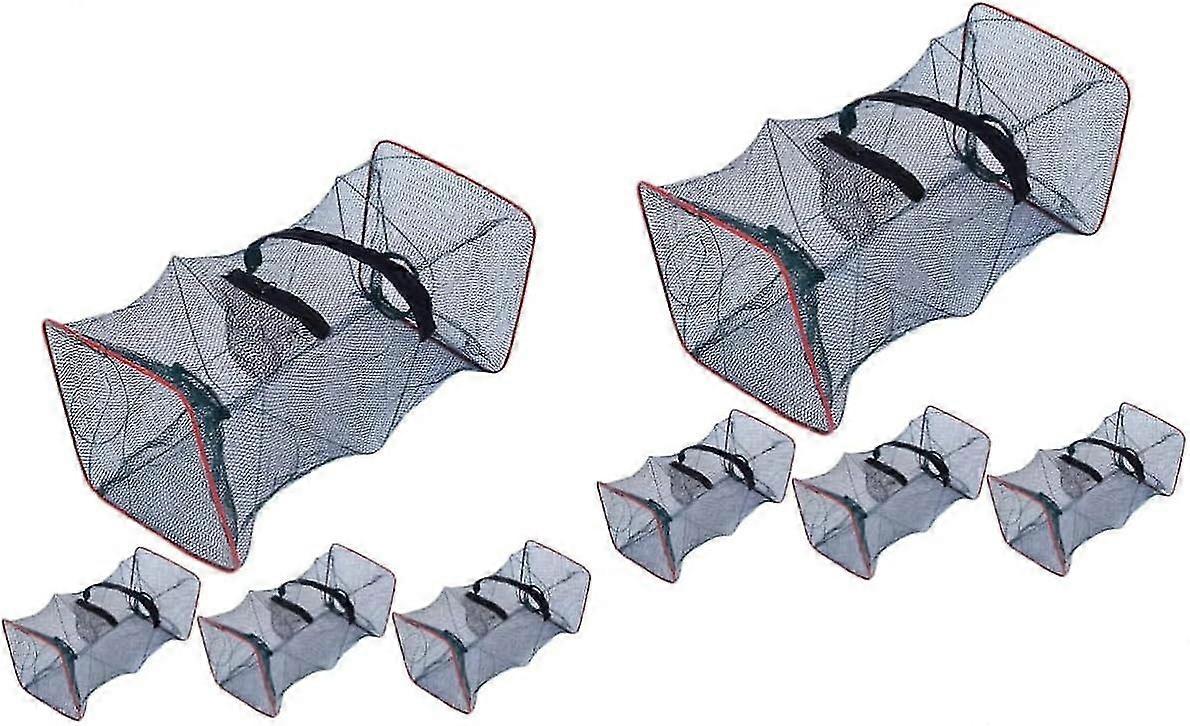 8 Stück tragbare Nylon feinmaschige faltbare Fischernetzfallen, Fischnetz Garnelengitter Krabbenkäfig, Elritzen Fisch Netz Sommerköder für blaue Krabben