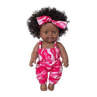 Reborn Baby Dolls Realistisches schwarzes Baby süßes lockiges Haar Spitzenrock 12 Zoll Vinyl Baby Spielzeug