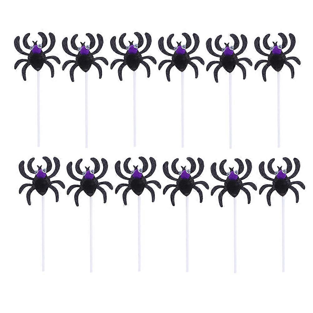 12pcs Halloween Cake Topper Party Cake Decorations Creative Spider Pattern Cake Insert Cards Cupcake Decor (Assorted Color,  Spider Style)