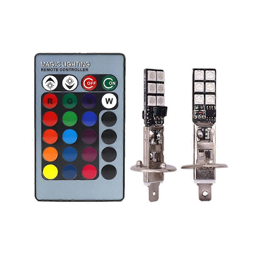 Automobile Modification LED Colorful Lamp Front Fog Lamp H1 12SMD RGB Flash 5050 Car Anti-fog Lamp Decoration H1