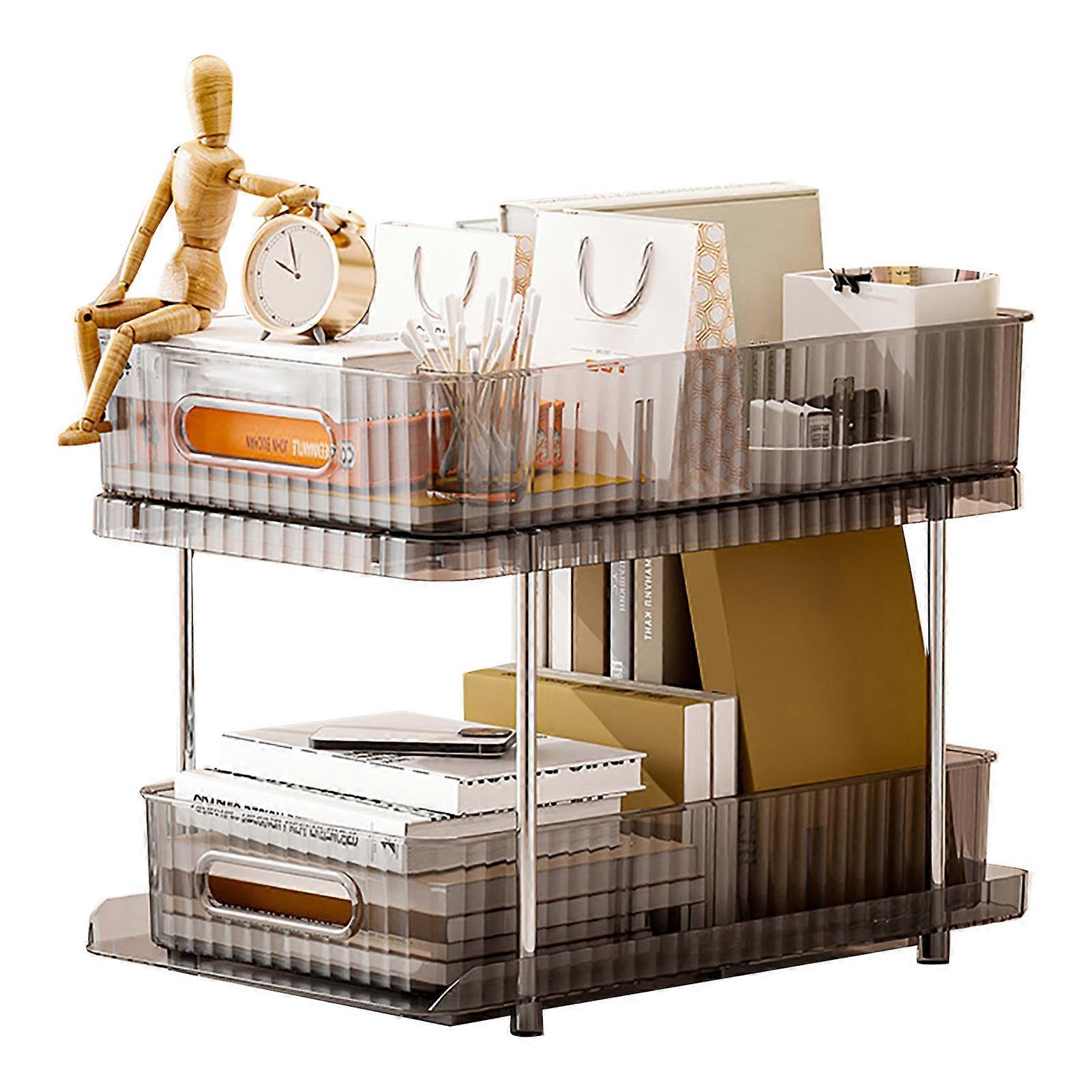 1 Set Storage Box Space-saving 2-Tier Clear Bathroom under Sink Organizer with Non-Slip Feet for Home Jikaixiang